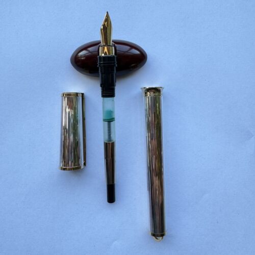 S.T. DuPont Montparnasse Fountain Pen, Sterling Silver And Gold- Large Size